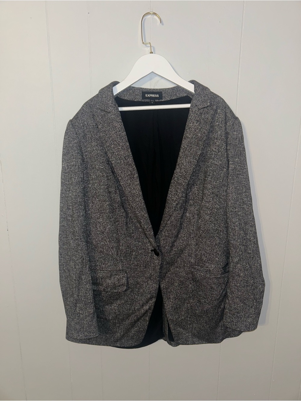Express Black Jacket with Gray Herringbone Trim